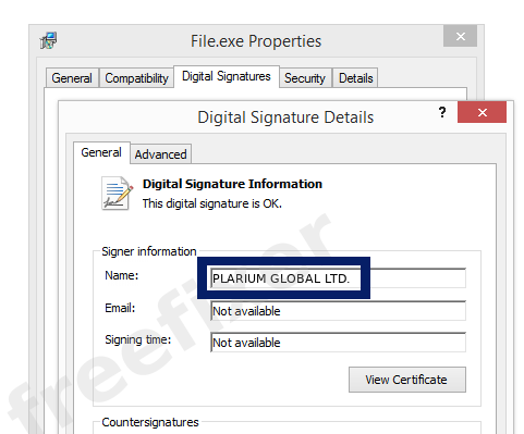 Screenshot of the PLARIUM GLOBAL LTD. certificate